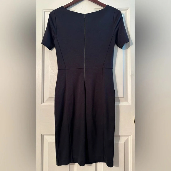 NWT COS XS Navy BLUE  Square Neck Short Sleeve Knee Length Back Zip Midi Sheath - Picture 2 of 12